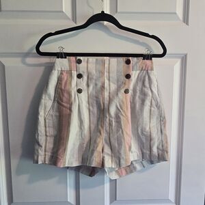 Striped Button-Front Women Shorts